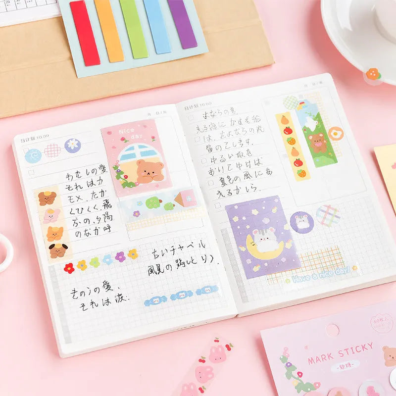 PVC index stickers in sweet colours including cream, blue, and pink for study notes organisation