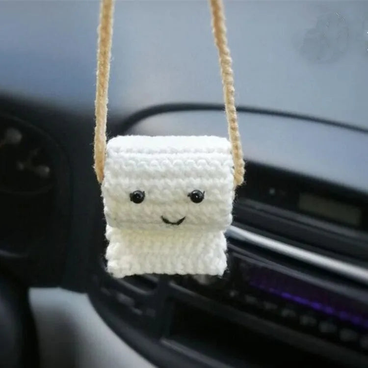 Plush hand-woven automobile hanging ornament with cartoon design for car interior decoration