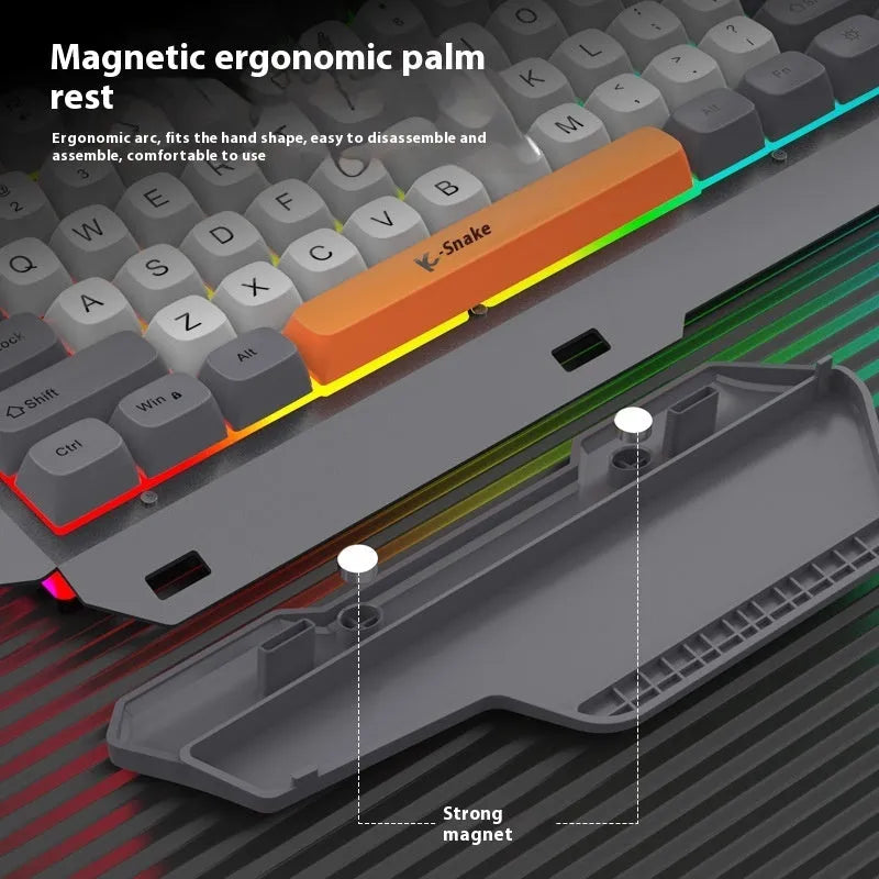 Blue wired gaming keyboard and mouse set with backlit keys on a desk