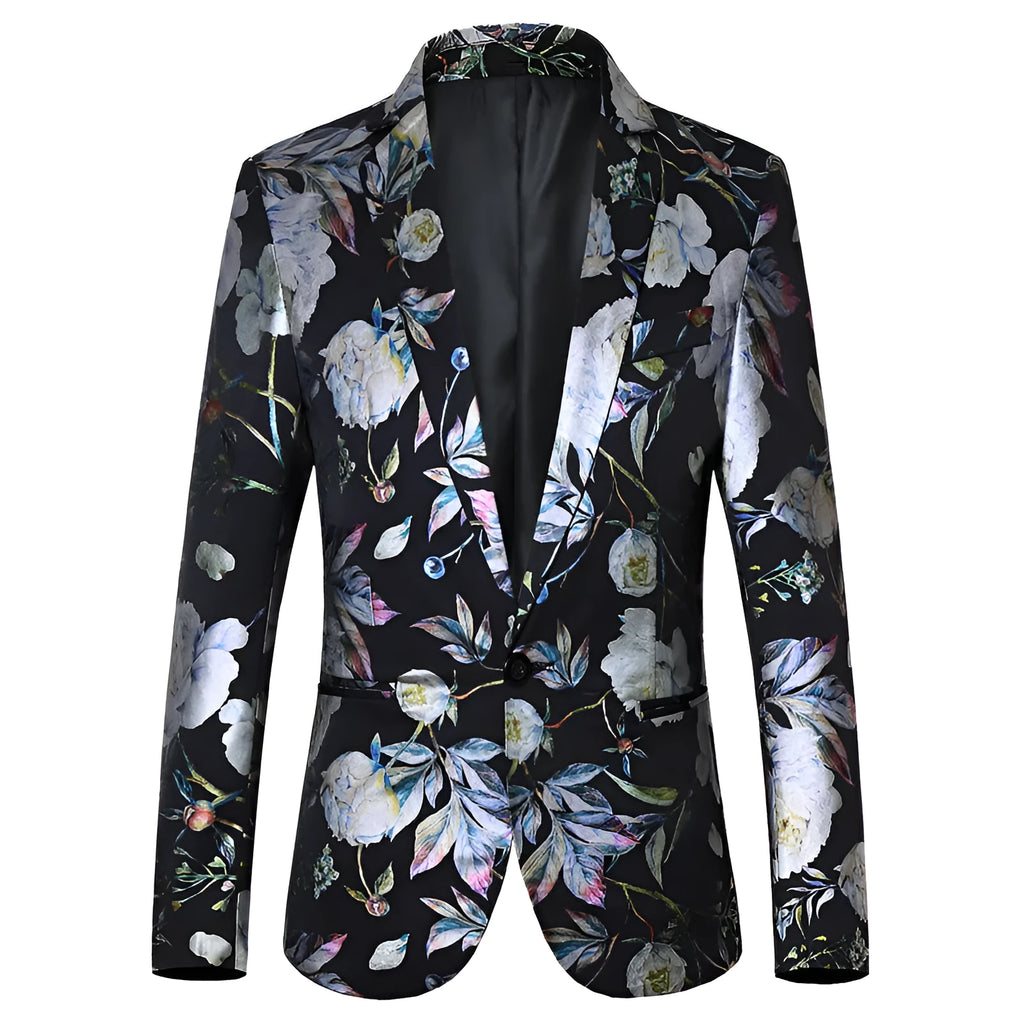 Men's slim fit single button suit jacket in polyester with suit collar, back slit and long sleeves, Korean style casual blazer