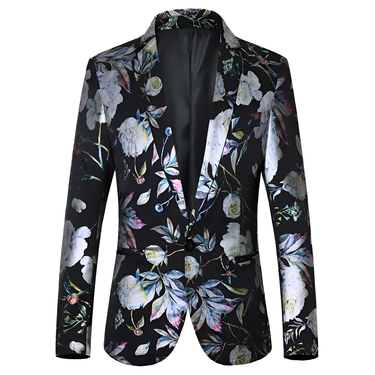 Men's slim fit single button suit jacket in polyester with suit collar, back slit and long sleeves, Korean style casual blazer