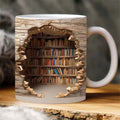 3D bookshelf ceramic mug with handle featuring library shelf design, 350ml capacity, 9.8x8cm size