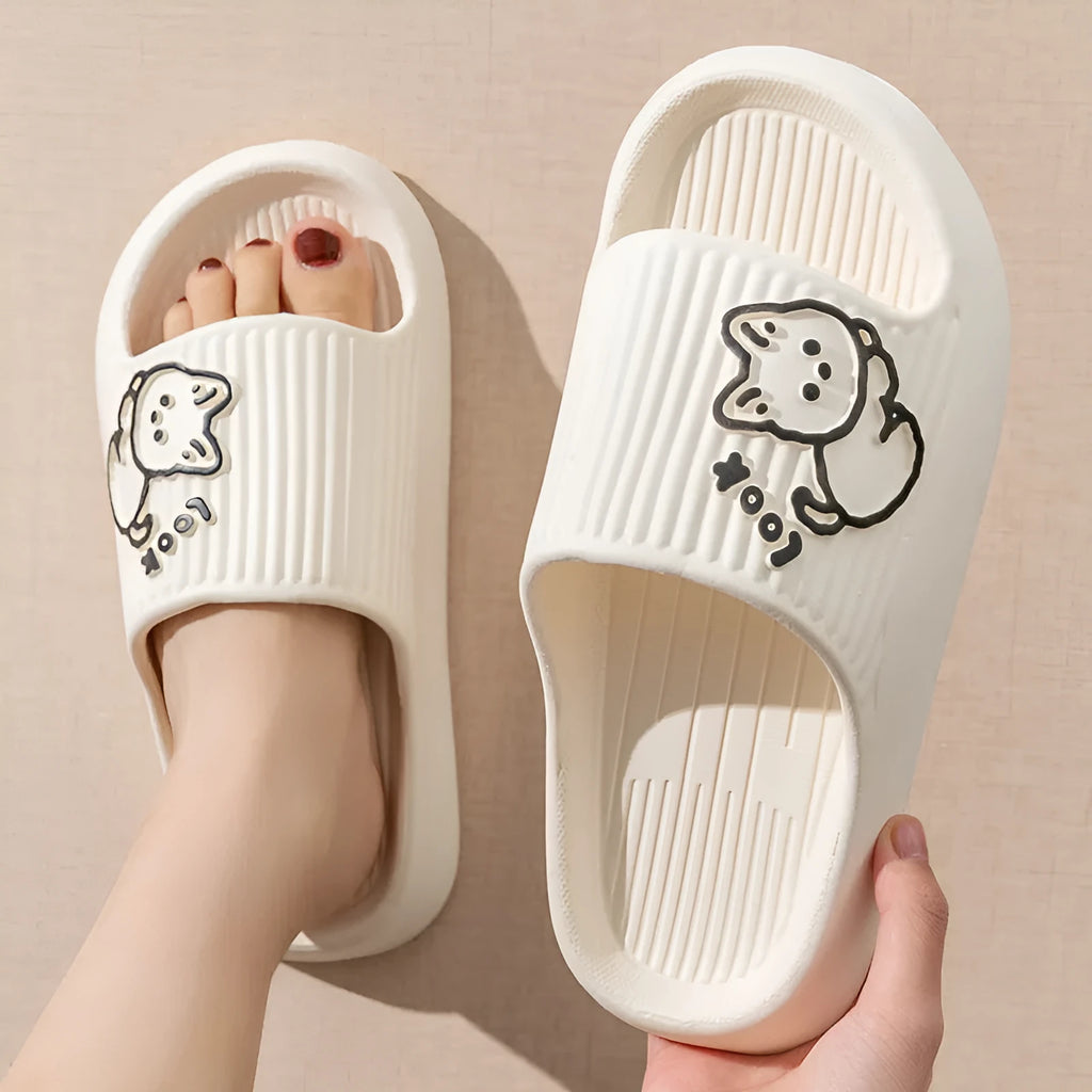 Cat-themed flip-flop slippers with thick EVA platform sole in seven colour options