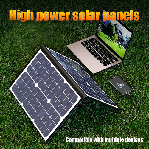 Black 40W portable solar folding bag panel showing compact folded design for outdoor charging