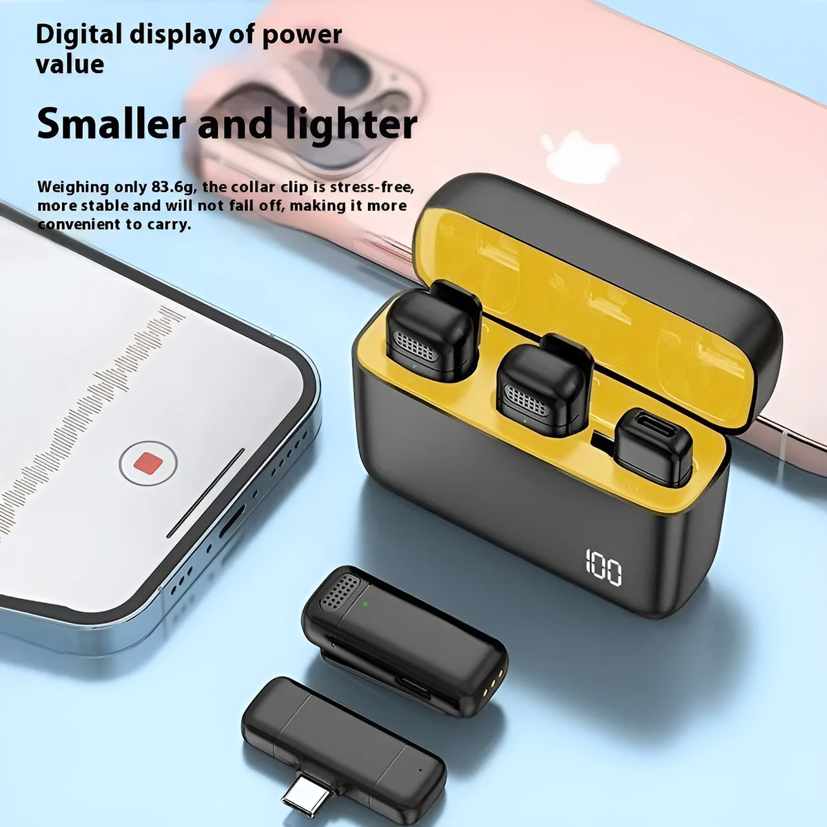 Wireless collar clip microphone with charging bin, Apple or Android option, built-in battery, jiakas brand