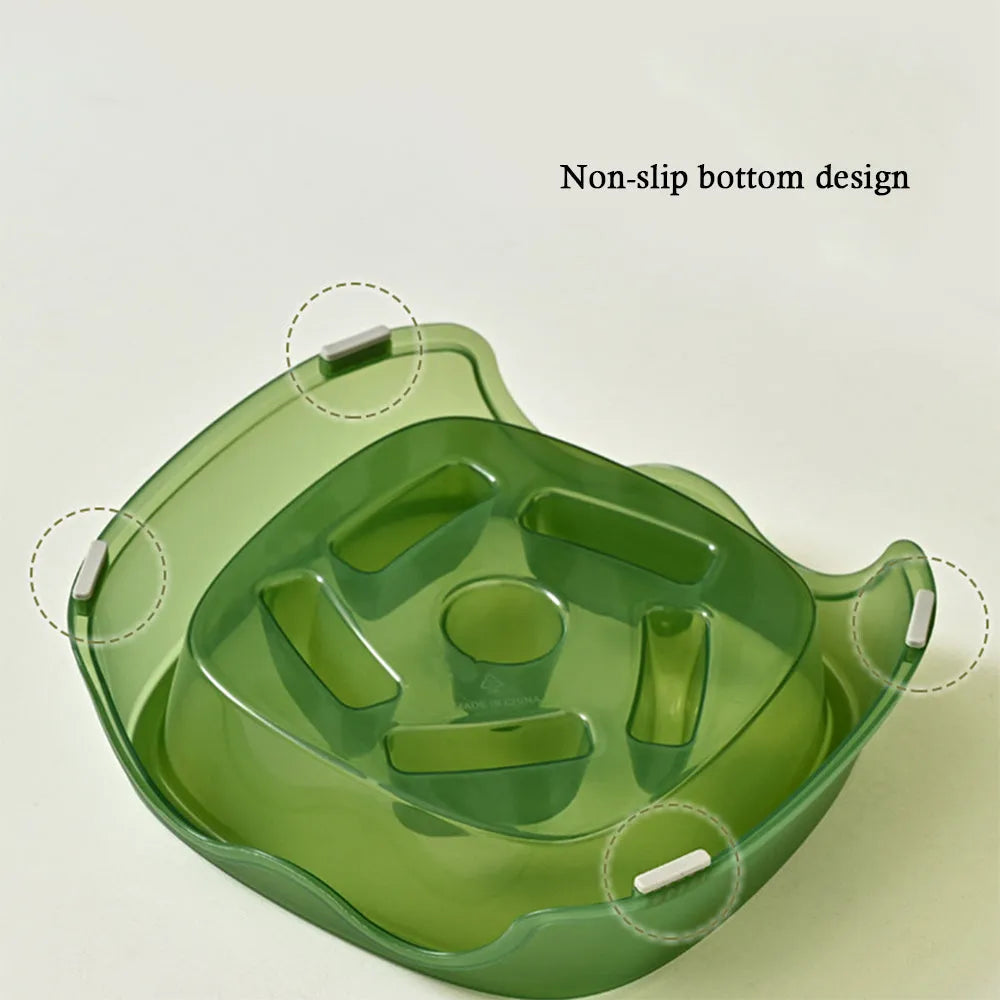 Plastic slow feeder dog bowl with maze pattern design in blue colour for anti-choking feeding