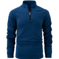 Men's long sleeve zip polo shirt in navy blue, cotton blend slim fit casual top for spring and autumn