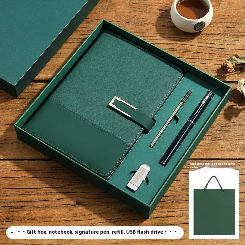 A5 soft leather business notebook in brown, black, green, blue, and red colour options.