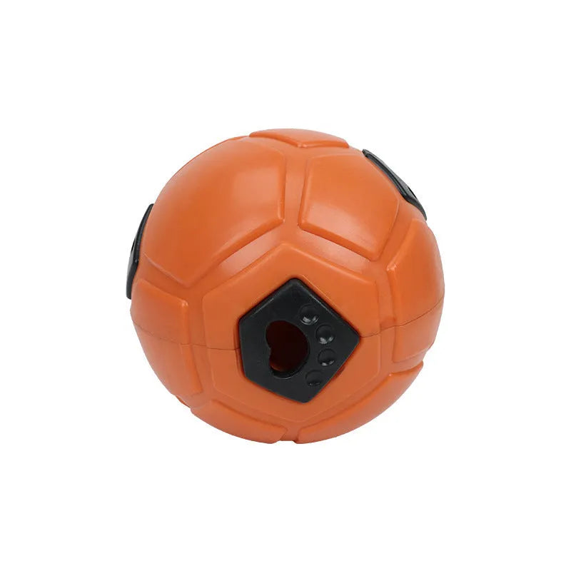 Orange and white TPR rubber dog toy ball with hollow design and teeth cleaning stick variant