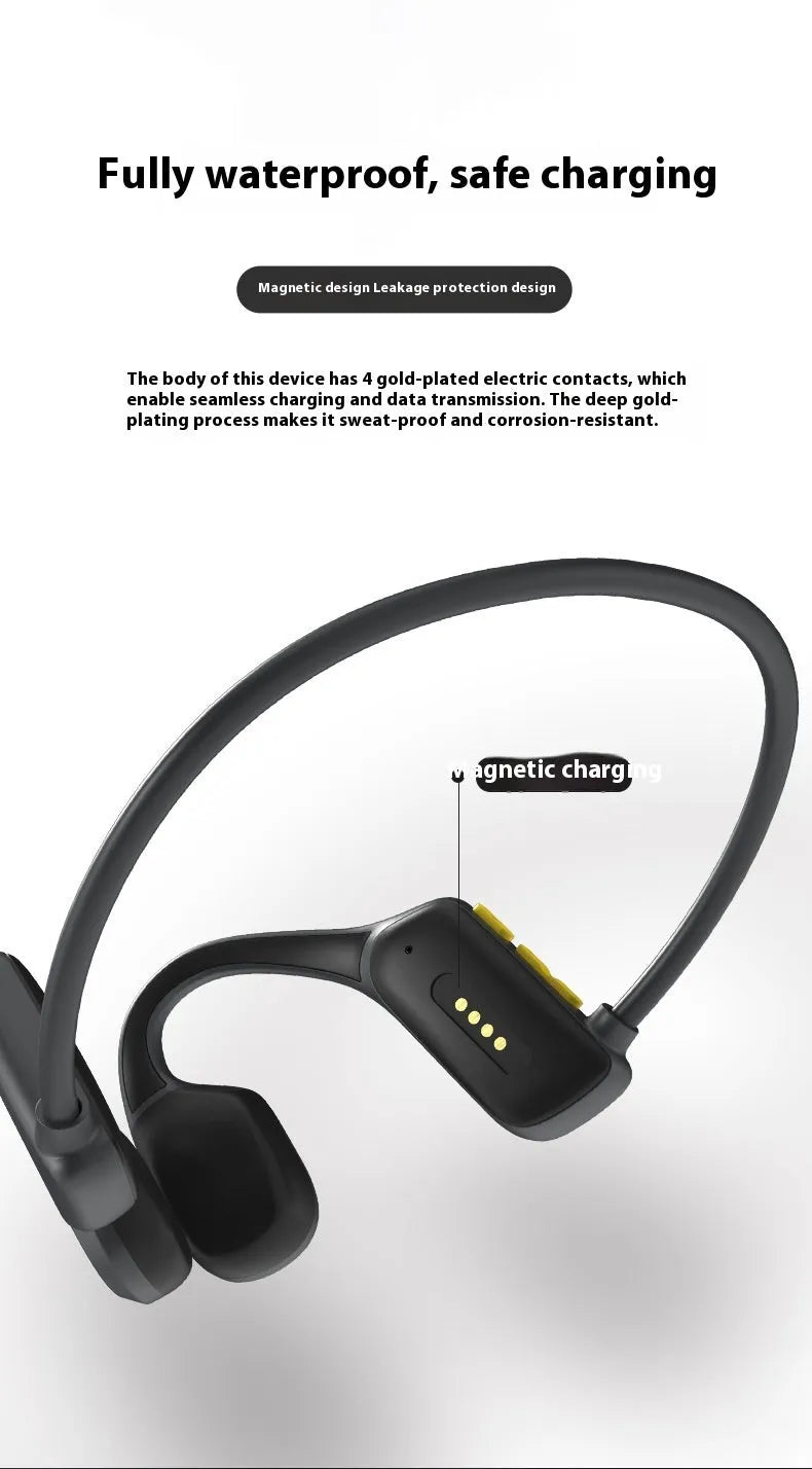 Bone conduction swimming Bluetooth headset with black ear-mounted design and 8GB onboard memory for waterproof audio