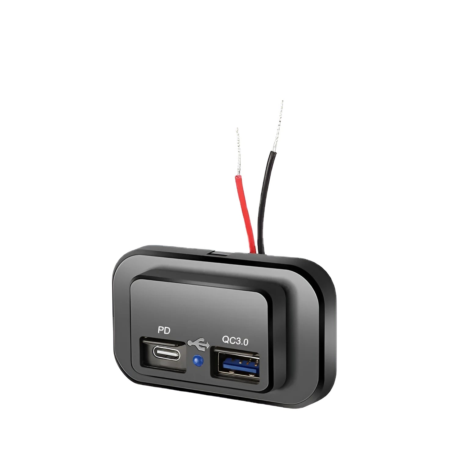 Black QC3.0 and PD compatible car charger with TYPE-C interface for vehicle use