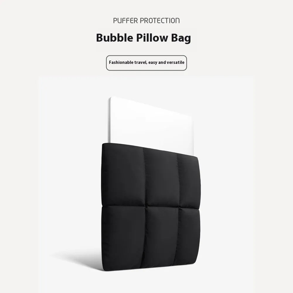 Soft fluffy polyester laptop sleeve in black with retro sewing thread detailing for 13-15.6 inch devices