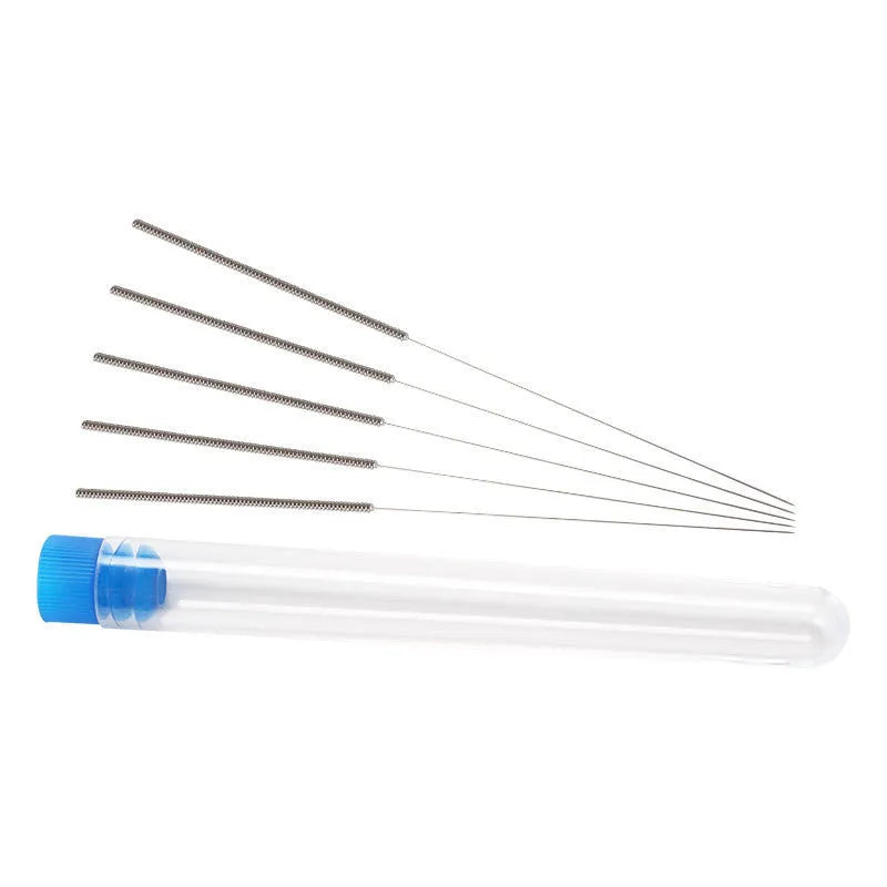 Ten metal cleaning needles for MK8 and E3D 3D printer nozzles in a pack.