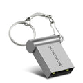 Small silver metal car-shaped USB flash drive on a keyring chain.