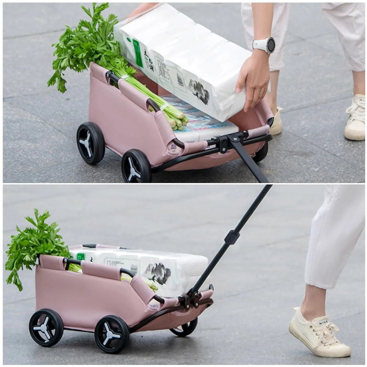 Foldable pet stroller for dogs and cats, Oxford cloth and metal, 35x51x31cm, in black, dark grey, pink, red, or green.