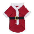 Red polyester Christmas pet clothing for cats and dogs on a plain background