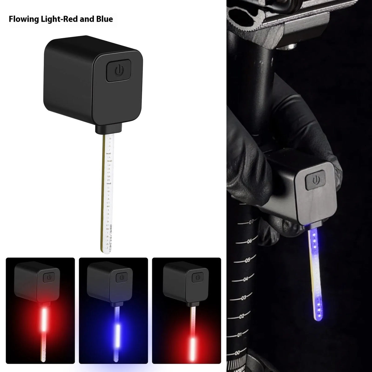 Bicycle rear taillight with running water LED pattern mounted on seat tube