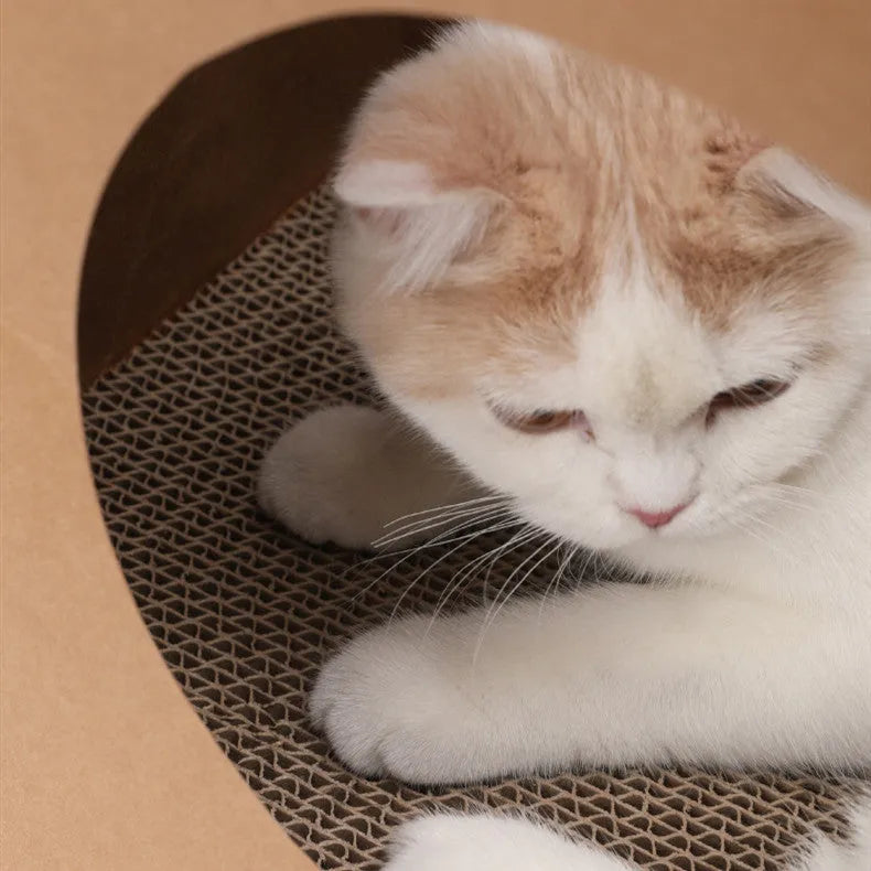 Brown washable kraft paper cat nest with integrated scratch board measuring 40cm by 30cm by 53cm