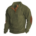 Men's casual stand-collar long sleeve pullover sweatshirt in solid colour with striped design, polyester fabric, loose fit
