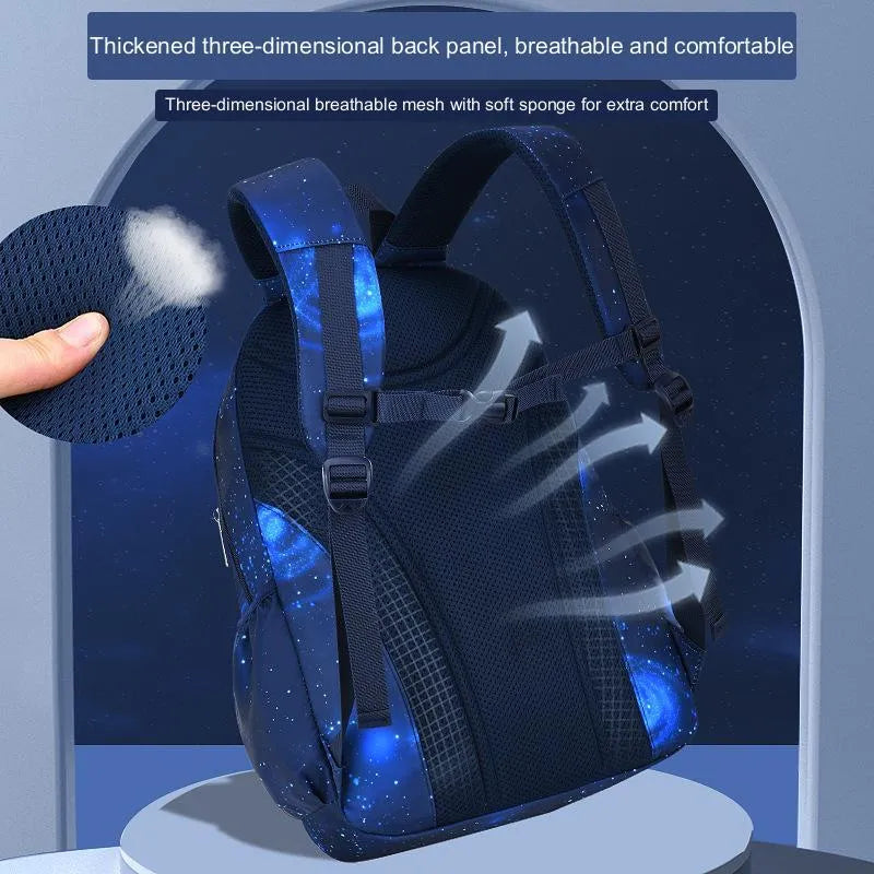 Nylon primary school backpack with letter print, double shoulder straps and 20-35L capacity