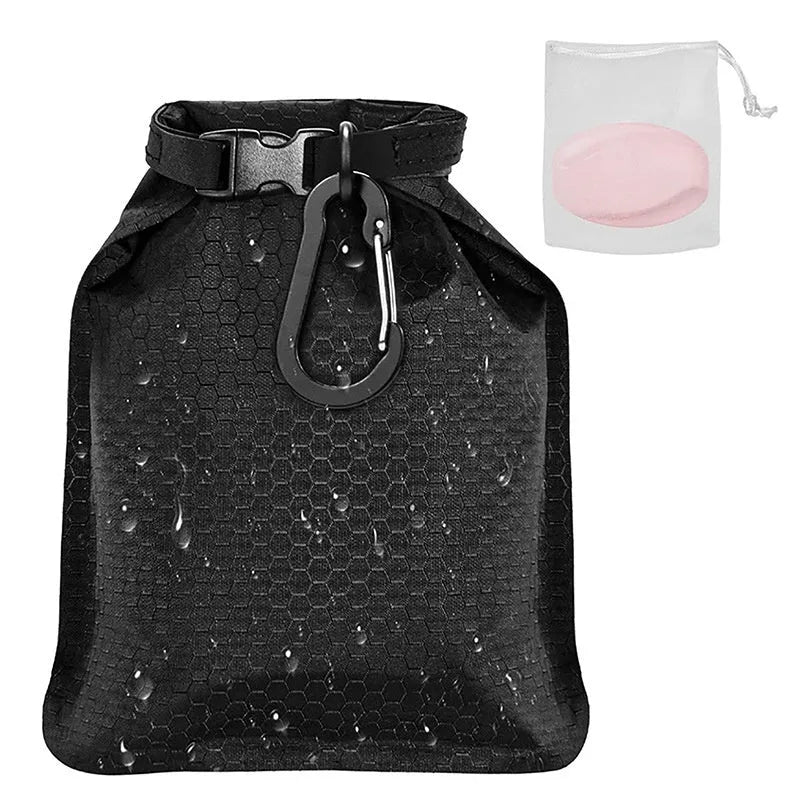 Blue waterproof bubble net soap container with leak-proof design measuring 17cm by 13cm