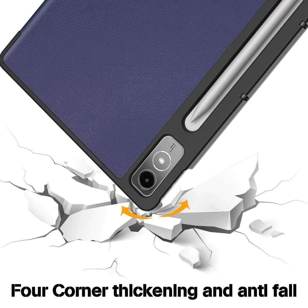 Lenovo Tab P12 tablet case with kickstand open showing galaxy print design