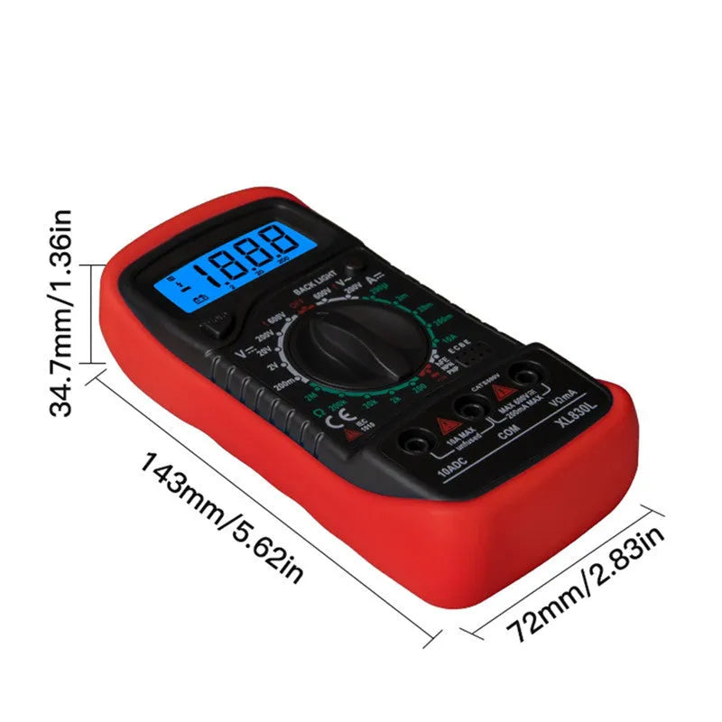 Digital multimeter black and yellow 145 x 70 x 40mm with 1999 count LCD and test leads