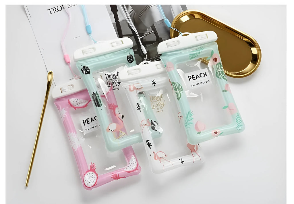 Colourful waterproof hanging neck bag for 6 inch phones with cartoon pattern