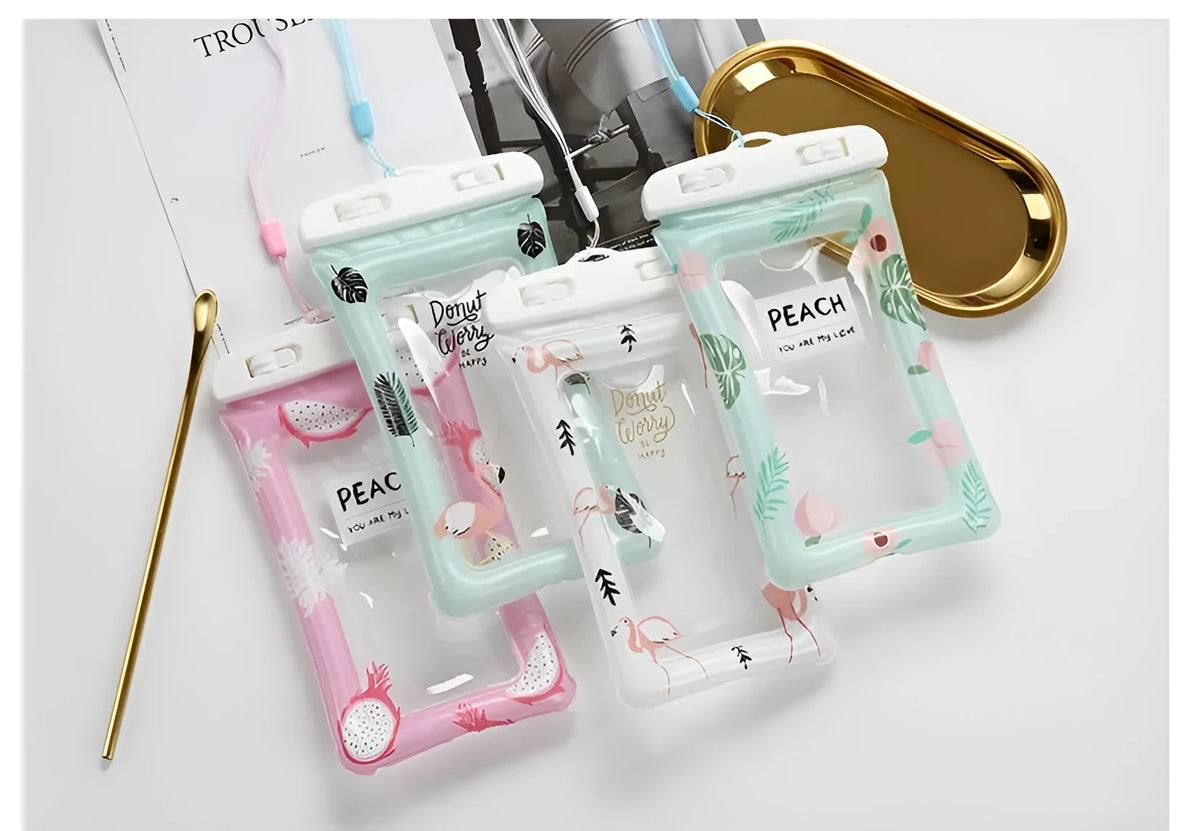 Colourful waterproof hanging neck bag for 6 inch phones with cartoon pattern