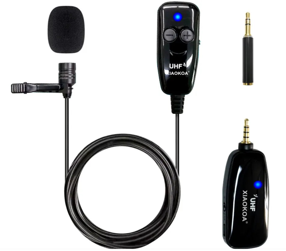 Black mobile phone lavalier microphone with 3.5mm plug and wired connection