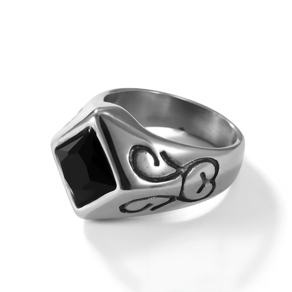 Twisted stainless steel ring with polished finish and retro leaf style, shown in Picture Color