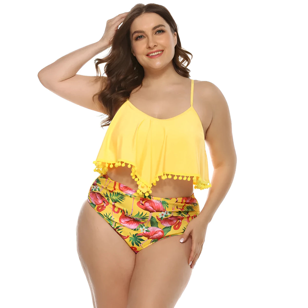 Yellow plus size bikini set with chest pad and no steel support, available in M, XL, 2XL and 3XL