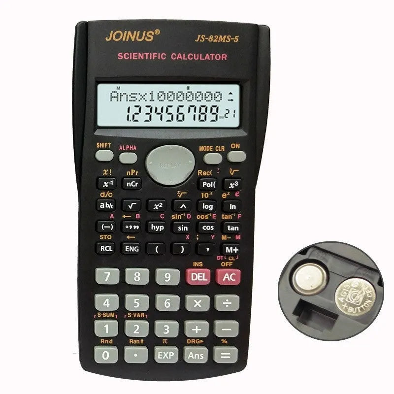 JS-82MS scientific function calculator with 10-digit display, ABS housing, 157 x 84 x 17 mm, plastic buttons, Button Electronics colour