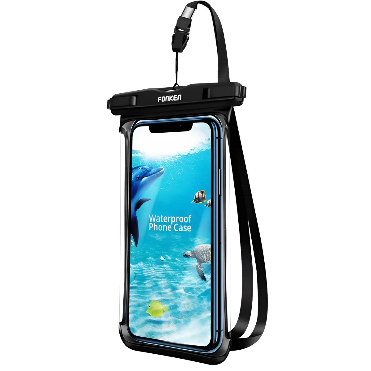 Waterproof phone pouch transparent front double ring seal 7 inch black blue green white
