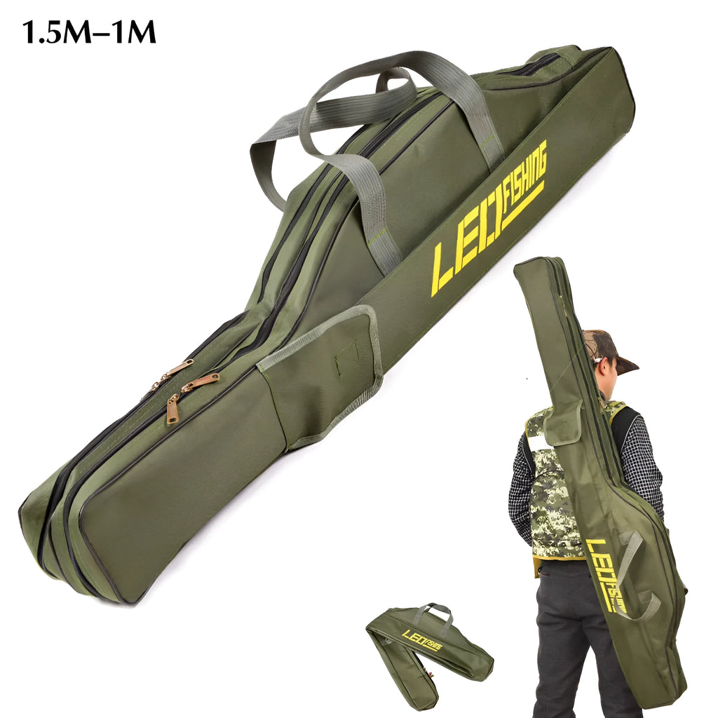 Folding rod super long fishing gear bag in 1m or 1.5m, 420D Oxford cloth, Army Green or Black