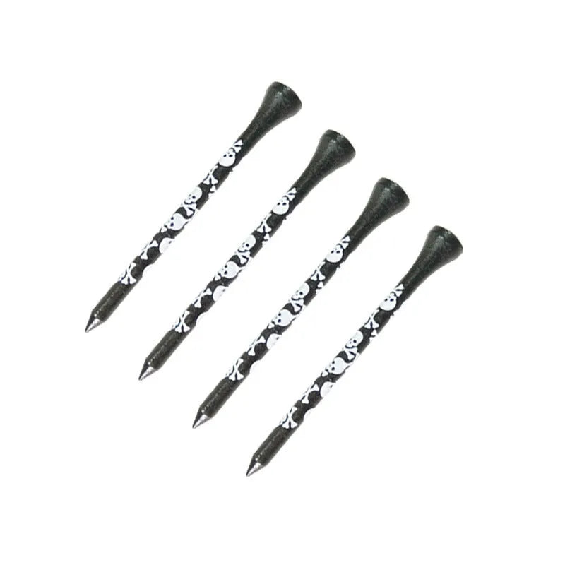 Black bamboo golf spike dowel pins with skull print in 70mm and 83mm lengths