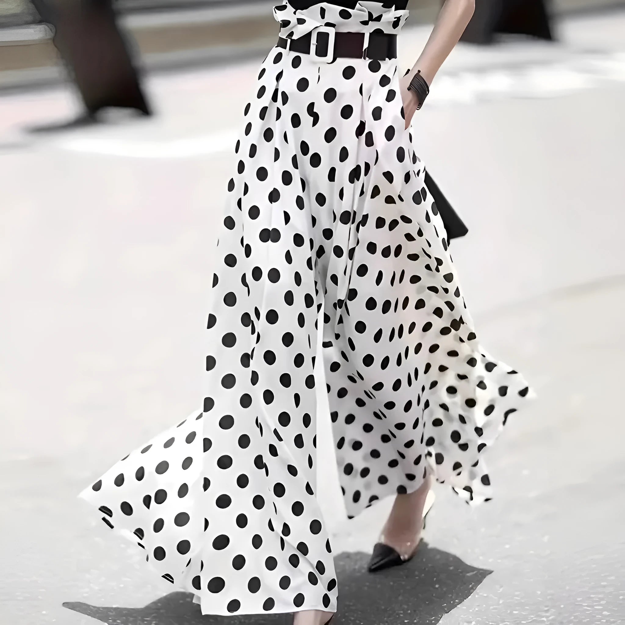Women's white bohemian ruffled wide-leg pants with patterned bell-bottom design, polyester, casual Japanese Korean style