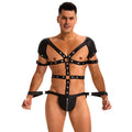 Men's black imitation leather bodysuit, three-point low cut uniform style, sizes M to XXL
