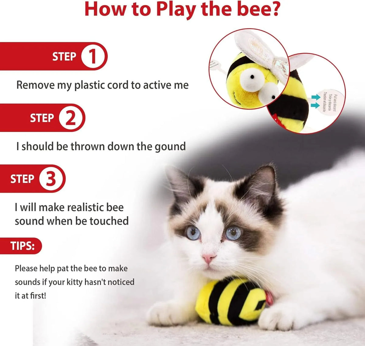 Yellow flannelette bee-shaped electronic cat toy with motion-activated squeak function
