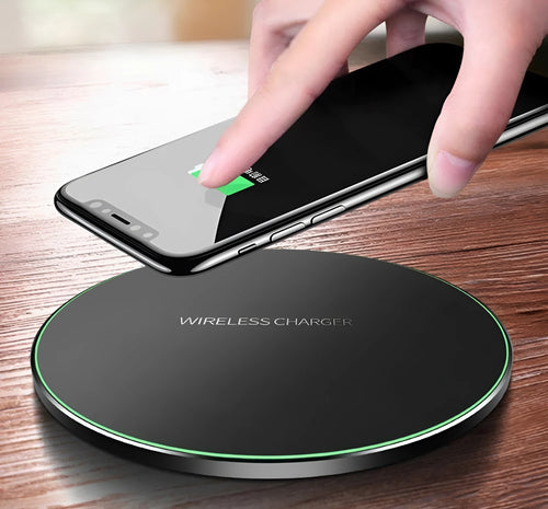 Black ultra-thin square 9V Qi fast wireless charging pad with USB cable