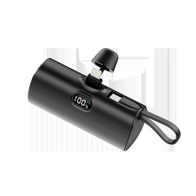 Capsule digital display wireless pocket power bank showing five colour options with integrated plug