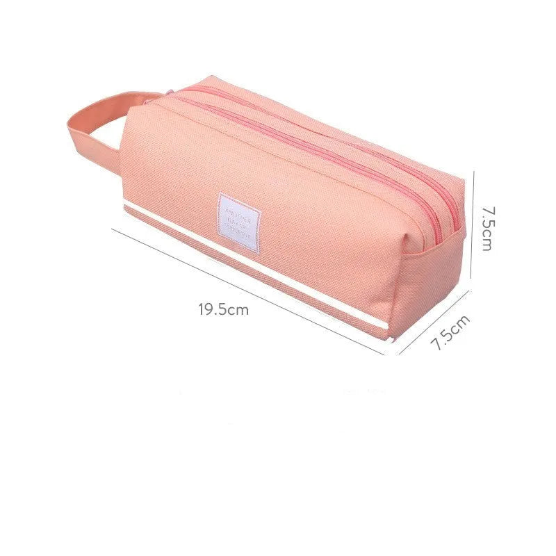Canvas double-layer stationery box for junior high school students Oxford cloth pencil case with double zipper in blue