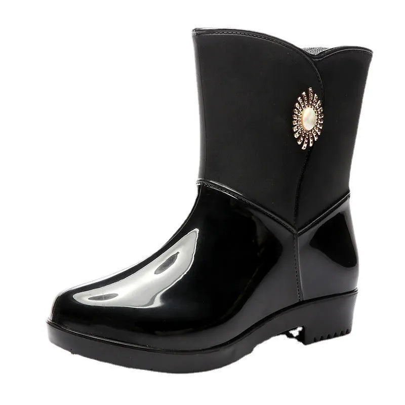Women's mid-calf rain boot in beige colour with a non-slip sole