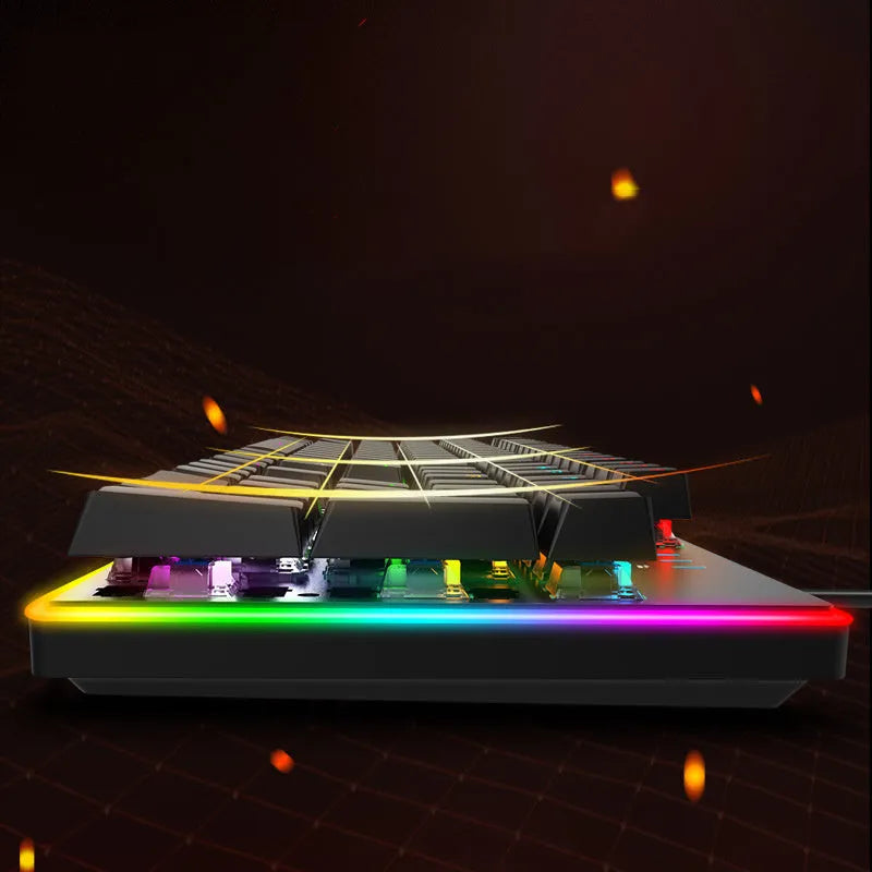 Real mechanical keyboard with RGB backlighting, USB wired connection, metal body, and 104 keys in a full-size layout