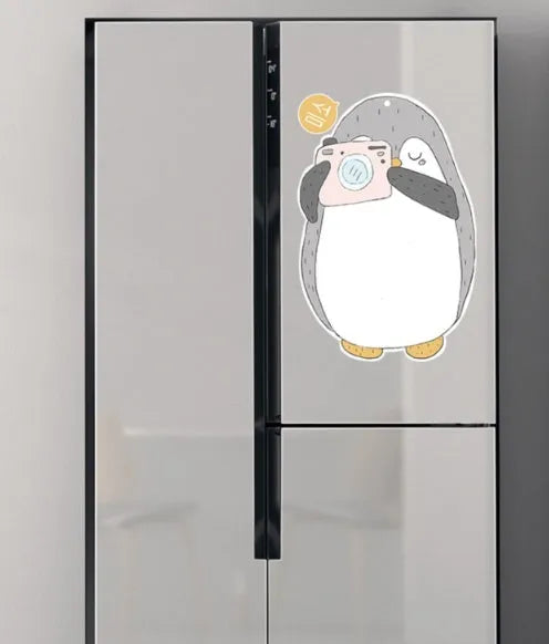 Penguin design refrigerator message board with magnetic backing measuring 45cm by 30cm