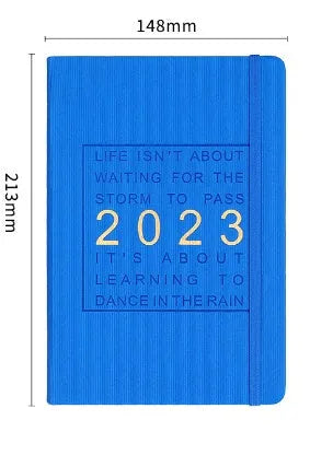 Student almanac calendar notebook with imitation leather cover in one of twelve available numbered styles