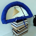 Hanging soft cotton fabric mirror in sapphire blue colour with rectangular shape and padded appearance