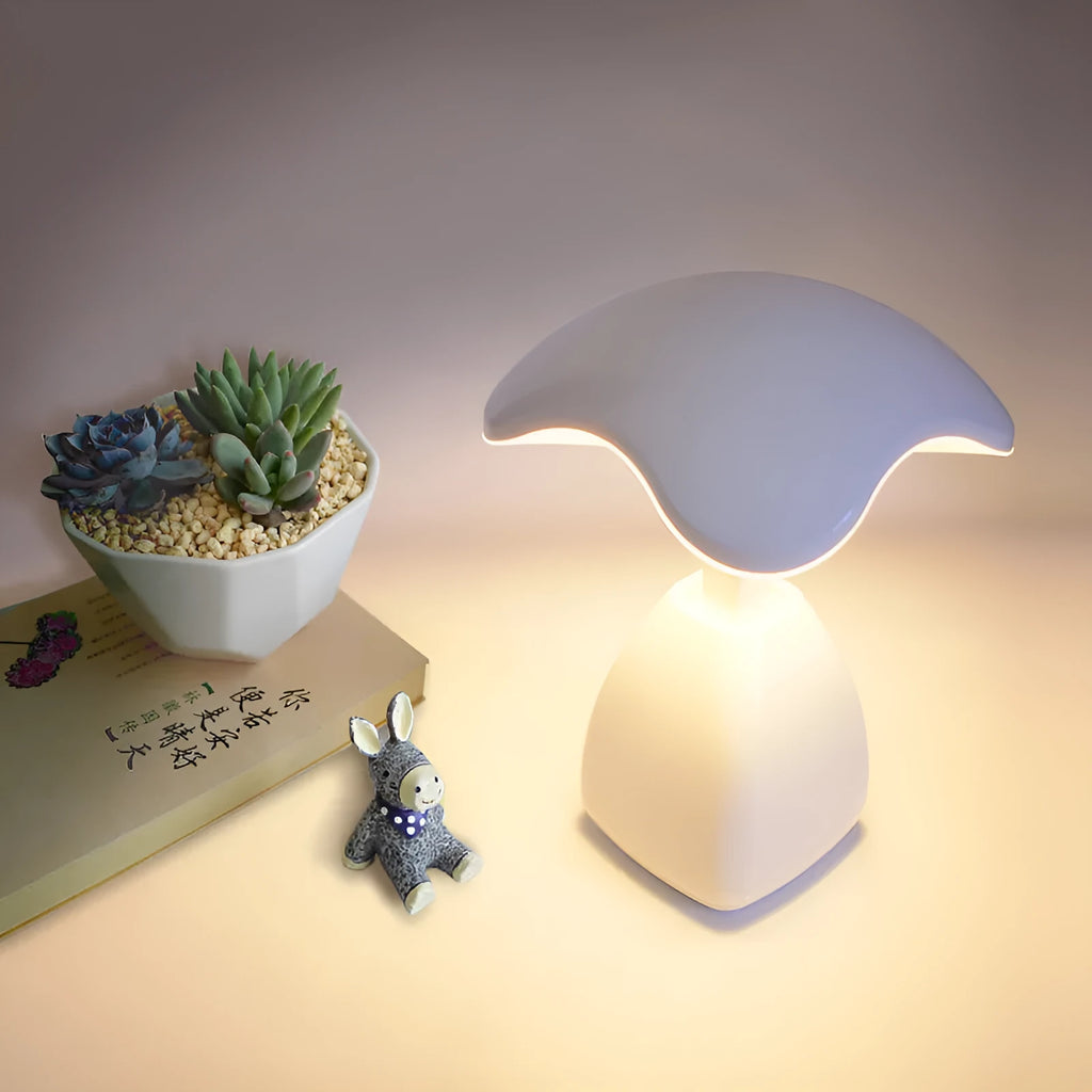 White modern LED desk lamp with touch control and USB charging port