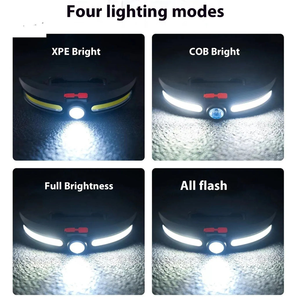 Dual light source fishing headlight outdoor riding headlamp ABS solar rechargeable