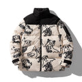 Korean style loose bread clothes winter men hooded jacket in beige or blue, thick polyester fill, sizes M to 4XL
